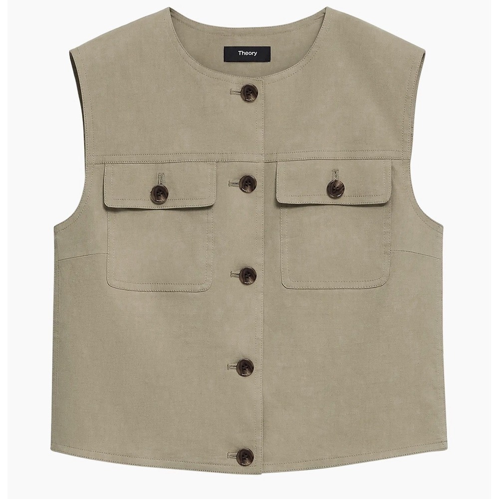Theory Trucker Vest 12 Beige Crunch Utility Minimalist Quiet Luxury Chic